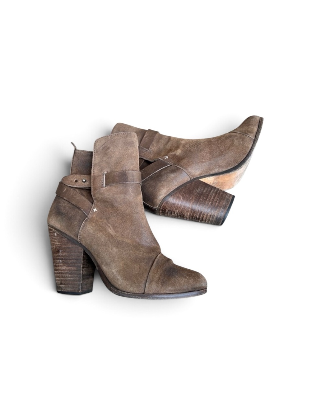 Rag & Bone Kinsey Brown Suede Block Heels Ankle Boots Size 38.5